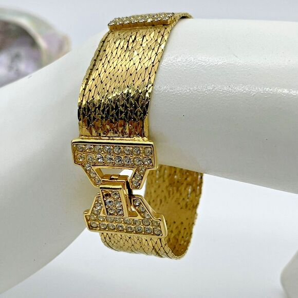 Nolan Miller Jewelry - Nolan Miller Costume Jewelry Bracelet Gold Tone with Crystals Elegant Regal Glam